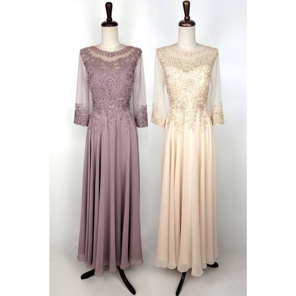 Chicas Missy Maxi Dress Lace Sleeve Gown Women XL Burgundy Formal Elegant NWT - Picture 2 of 16